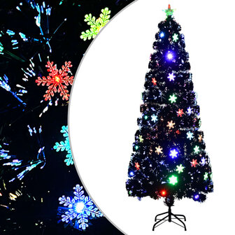 Kerstboom met LED-sneeuwvlokken 240 cm glasvezel zwart 1