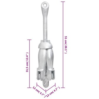 Anker met touw inklapbaar 6 kg smeedijzer zilverkleurig 11