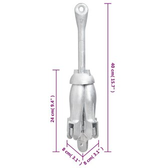 Anker met touw inklapbaar 3,2 kg smeedijzer zilverkleurig 11