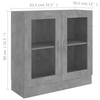 Vitrinekast 82,5x30,5x80 cm bewerkt hout betongrijs 8