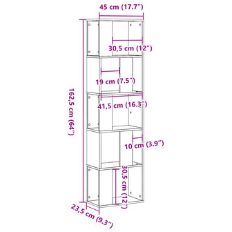 Boekenkast 5-laags 45x23,5x162,5 cm bewerkt hout betongrijs 8