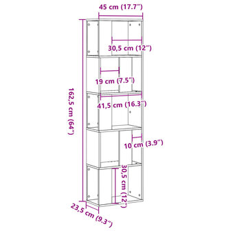 Boekenkast 5-laags 45x23,5x162,5 cm bewerkt hout grijs sonoma 8