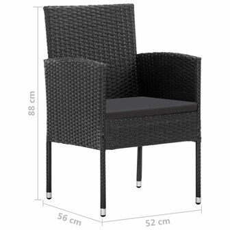 Tuinstoelen 2 st met zwarte kussens poly rattan zwart 7