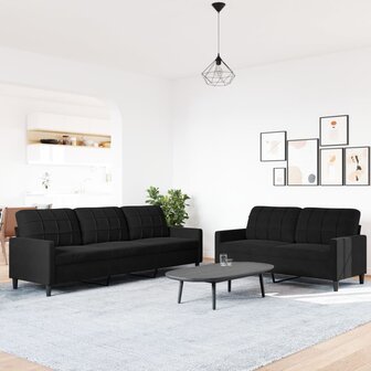 2-delige Loungeset met kussens fluweel zwart 3