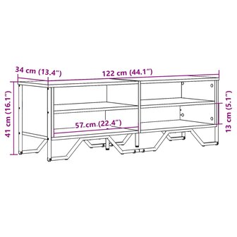 Tv-meubel 122x34x41 cm bewerkt hout grijs sonoma eikenkleurig 9