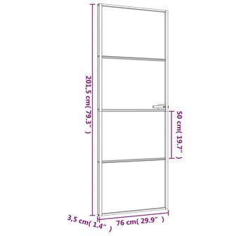 Binnendeur smal 76x201,5 cm gehard glas en aluminium zwart 9