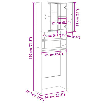 Wasmachinekast 64x25,5x190 cm sonoma eikenkleurig 10