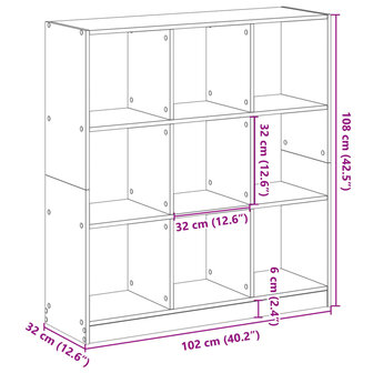 Boekenkast 102x32x108 cm bewerkt hout sonoma eikenkleurig 9