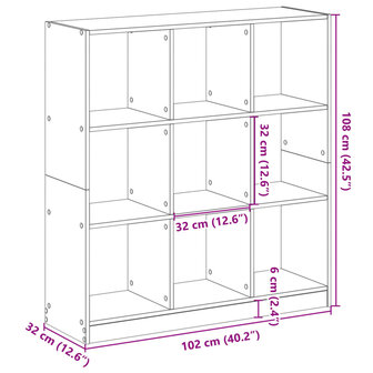 Boekenkast 102x32x108 cm bewerkt hout grijs sonoma eikenkleurig 9