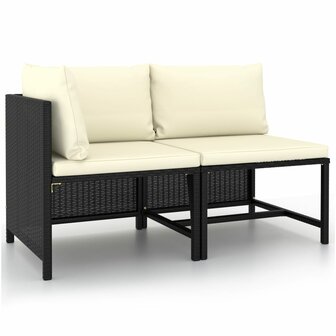 2-delige Loungeset met kussens poly rattan zwart 1