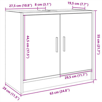 Wastafelkast 63x29x55 cm bewerkt hout wit 11