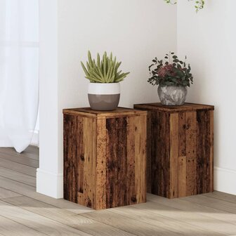 Plantenstandaards 2 st 20x20x30 cm bewerkt hout oud houtkleurig 1