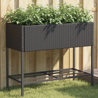 Plantenbak met schap poly rattan zwart 1