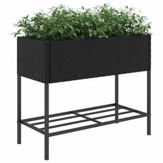 Plantenbak met schap poly rattan zwart 4