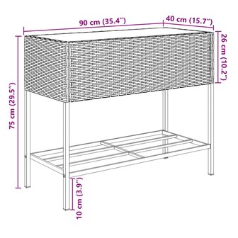 Plantenbak met schap poly rattan zwart 11