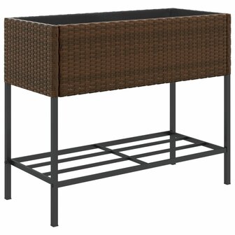 Plantenbak met schap poly rattan bruin 2