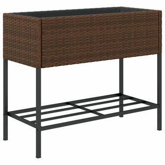 Plantenbak met schap poly rattan bruin 7