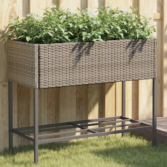 Plantenbak met schap poly rattan grijs 1