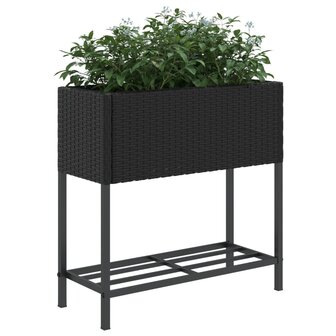 Plantenbak met schap poly rattan zwart 4