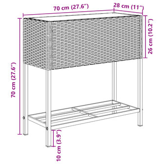 Plantenbak met schap poly rattan zwart 11