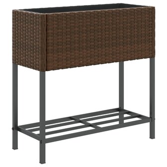 Plantenbak met schap poly rattan bruin 2