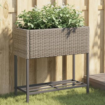 Plantenbak met schap poly rattan grijs 1