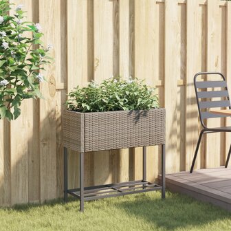 Plantenbak met schap poly rattan grijs 3