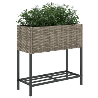 Plantenbak met schap poly rattan grijs 4