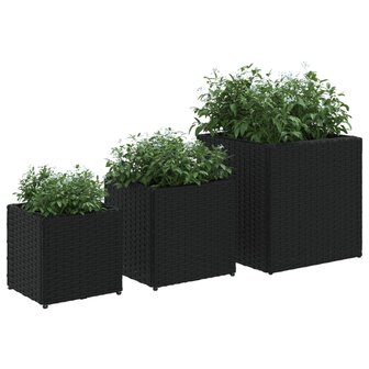 Plantenbakken 3 st poly rattan zwart 4