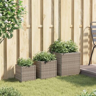 Plantenbakken 3 st poly rattan grijs 3