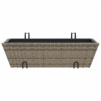 Plantenbakken 2 st met haken poly rattan grijs 5