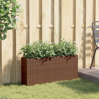 Plantenbak met 2 potten 90x20x40 cm poly rattan bruin 3