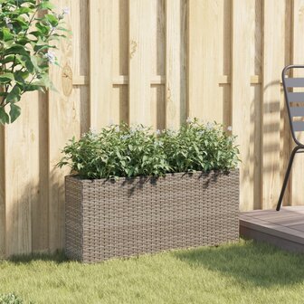 Plantenbak met 2 potten 90x20x40 cm poly rattan grijs 3