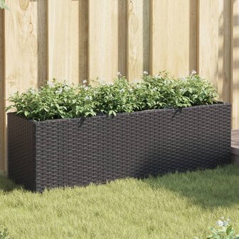 Plantenbak met 3 potten 105x30x32 cm poly rattan zwart 1