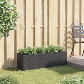 Plantenbak met 3 potten 105x30x32 cm poly rattan zwart 3