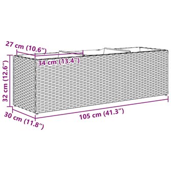 Plantenbak met 3 potten 105x30x32 cm poly rattan zwart 11