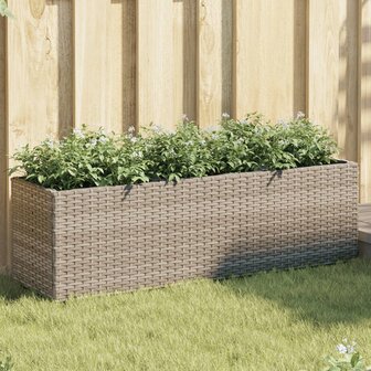 Plantenbak met 3 potten 105x30x32 cm poly rattan grijs 1