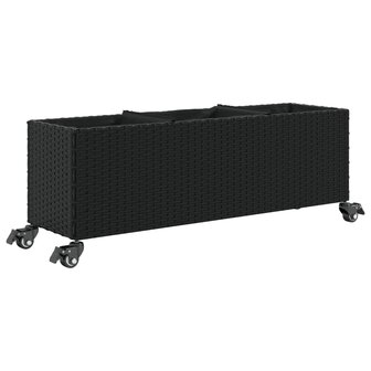 Plantenbak met wielen 3 potten 107x32x38 cm poly rattan zwart 2