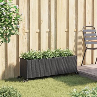 Plantenbak met wielen 3 potten 107x32x38 cm poly rattan zwart 3