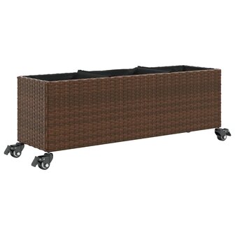 Plantenbak met wielen 3 potten 107x32x38 cm poly rattan bruin 2