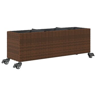 Plantenbak met wielen 3 potten 107x32x38 cm poly rattan bruin 7