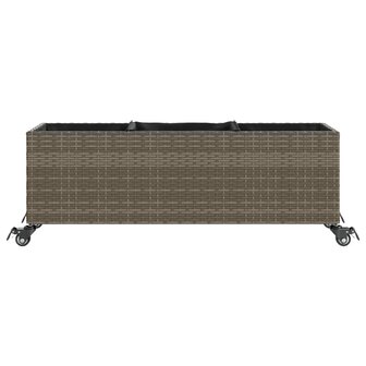 Plantenbak met wielen 3 potten 107x32x38 cm poly rattan grijs 5