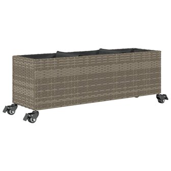 Plantenbak met wielen 3 potten 107x32x38 cm poly rattan grijs 7