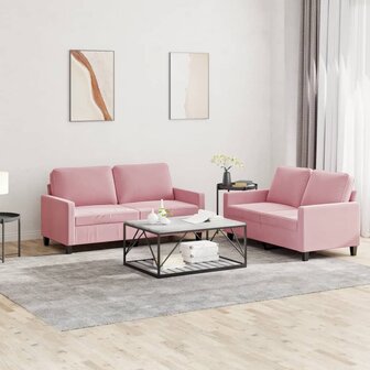 2-delige Loungeset met kussens fluweel roze 1