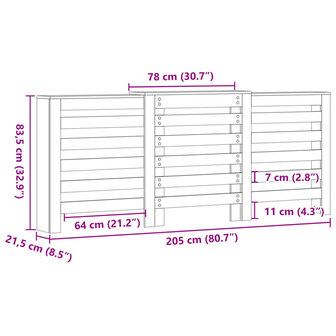 Radiatorombouw 205x21,5x83,5 cm bewerkt hout betongrijs 9