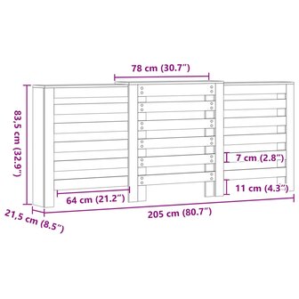 Radiatorombouw 205x21,5x83,5 cm bewerkt hout grijs sonoma eiken 9