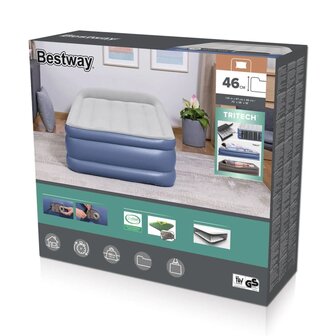 Bestway Luchtbed Tritech 1-persoons 191x97x46 cm blauw en grijs 11