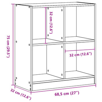 Boekenkast 68,5x32x75 cm bewerkt hout grijs sonoma eikenkleurig 9