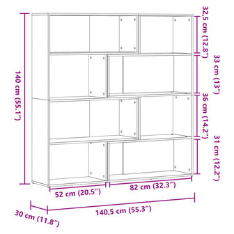 Boekenkast 4-laags hoek 85x85x140 cm bewerkt hout sonoma eiken 10