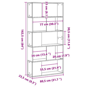 Boekenkast 5-laags 80,5x23,5x162,5 cm bewerkt hout grijs sonoma 8